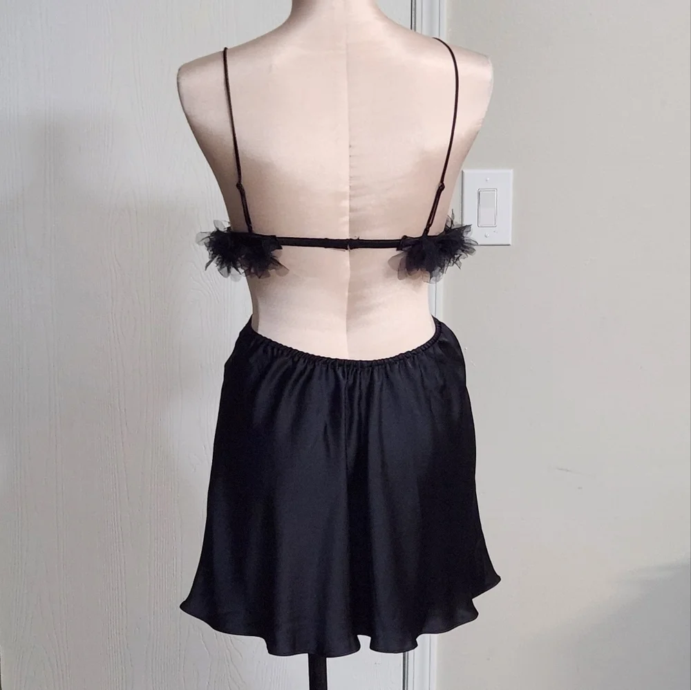 New!For Love And Lemons Satin Cutout Tulle‎ Trim Slip Dress